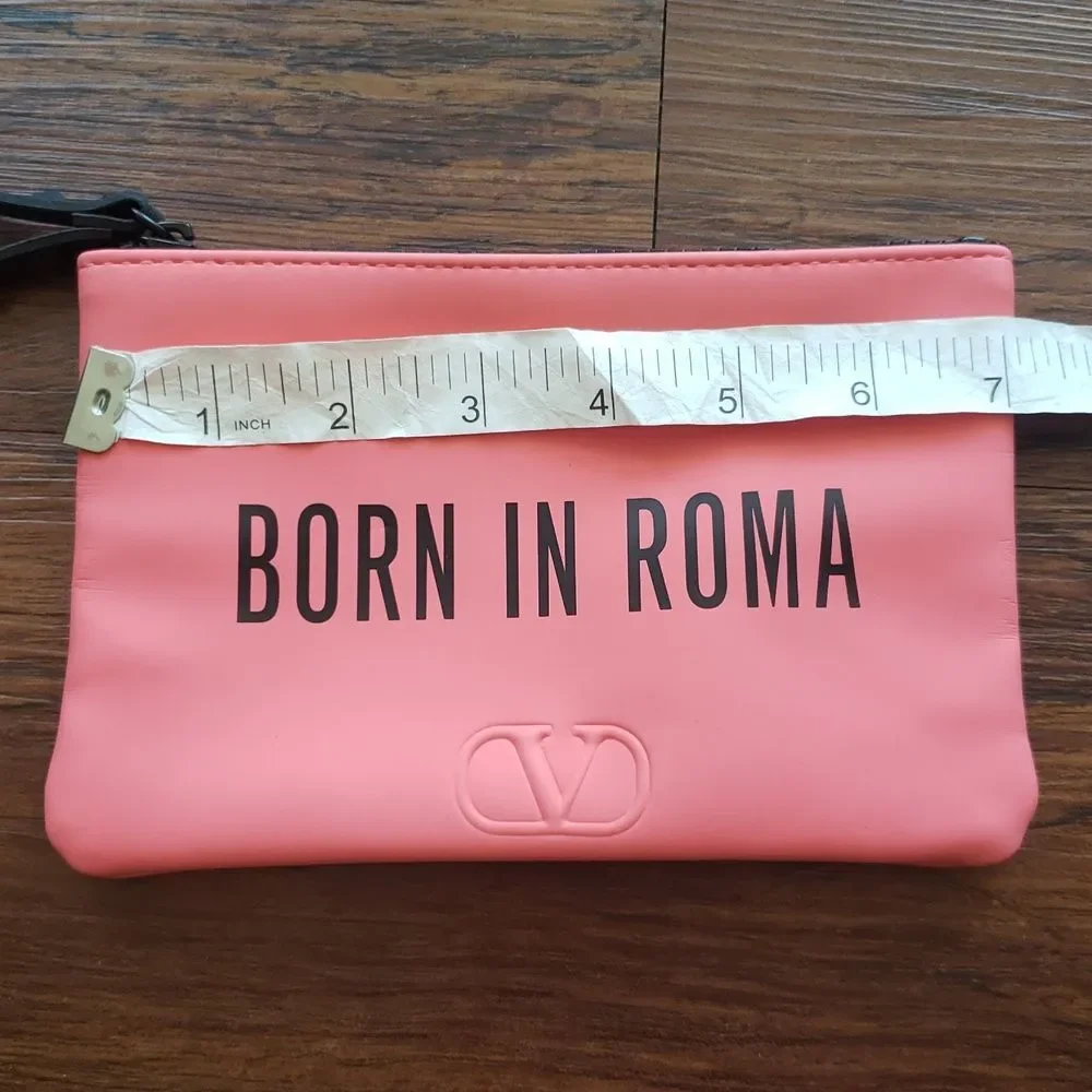 Valentino Coral Pink Black Trim Chic Feminine Lux Wristlet Clutch Pochette 7x4.5